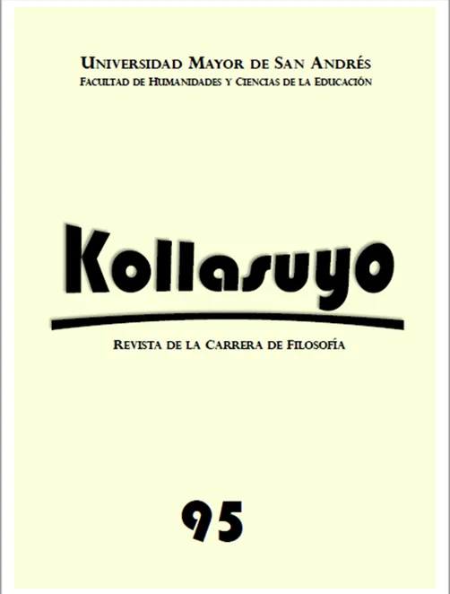 Portada de: Edición de la Revista Kollasuyo Nº 95: Órgano anual de la Carrera de Filosofía. Publicada por Stigma. Blithz Lozada organizó la realización del proyecto; editó 18 artículos, una entrevista y un cuento anónimo; y se encargó del diseño gráfico y la tapa. También redactó el 